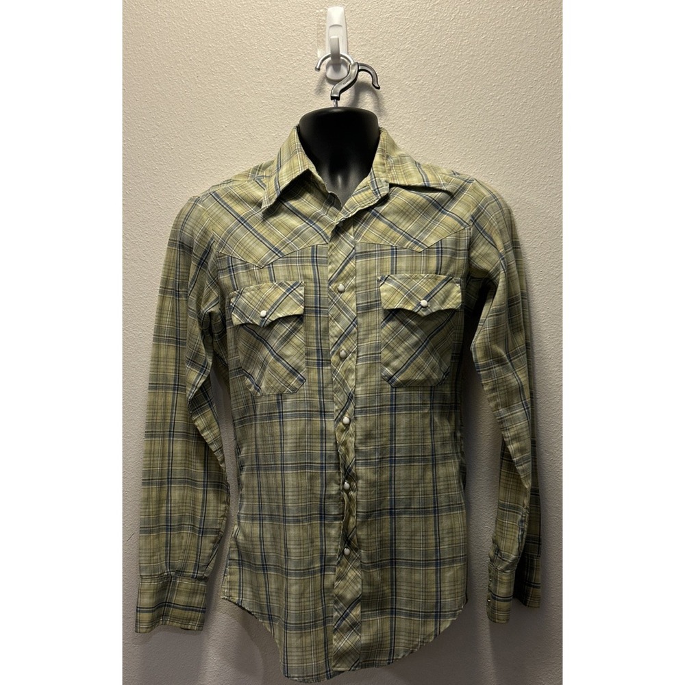 Vintage Career Club Shirt Men's Size‎ Small Plaid Pearl Snap Pockets Long Sleeve